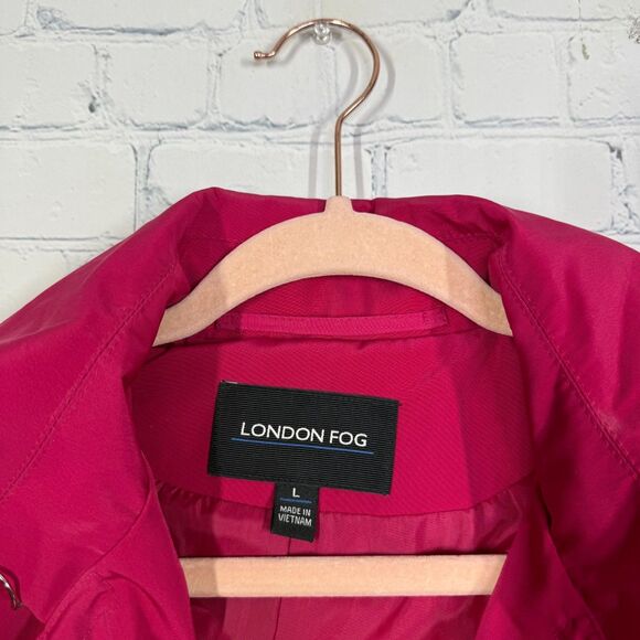 London Fog Trench Coat Womens Large Hot Pink Lined Classic Retro Longline Jacket - Picture 4 of 14